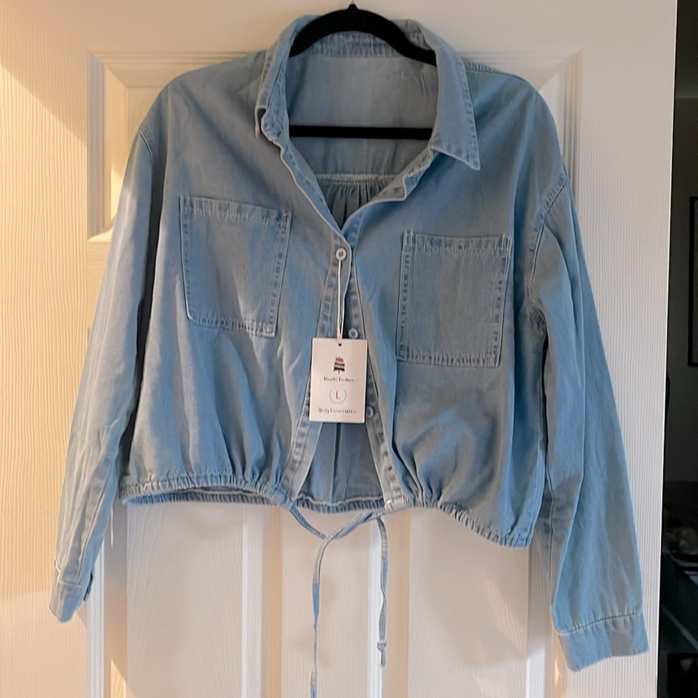 Large, long, sleeved, jean like shirt
